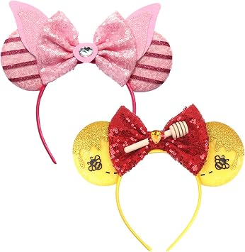 FACHPINT Mouse Ears Headband for Pigletpooh, Cute Sequin Ears for Party, Christmas Decoration, Girl Boy Photo Props