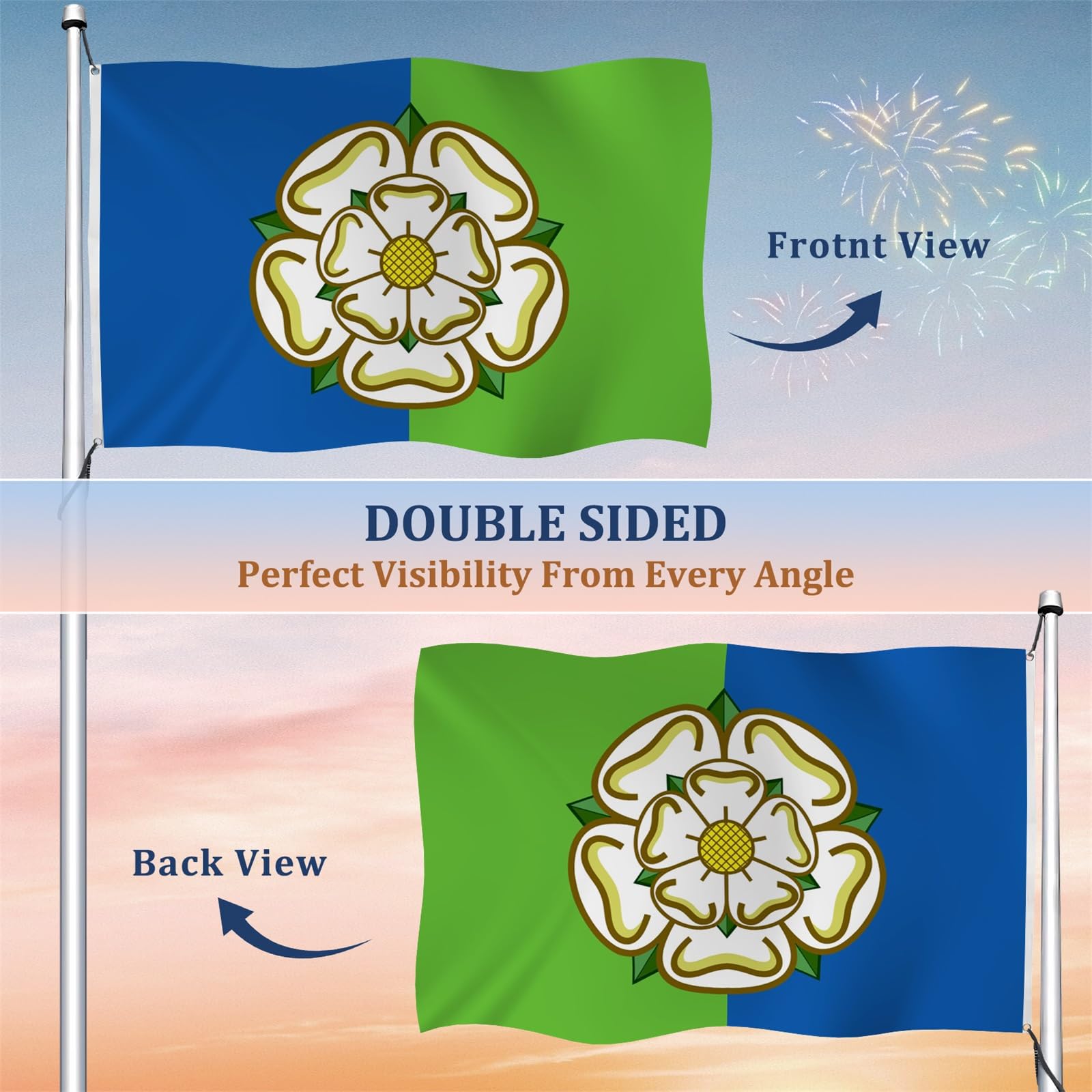 Aoihrraan Est Riding Of Yorkshire County Bandiera 180x300cm Doppio Lato Inghilterra Calcio Sport Bandiere Feste Esterne Giardino Casa Porch Party Decor Bandiere Con 2 Robusti Grommets