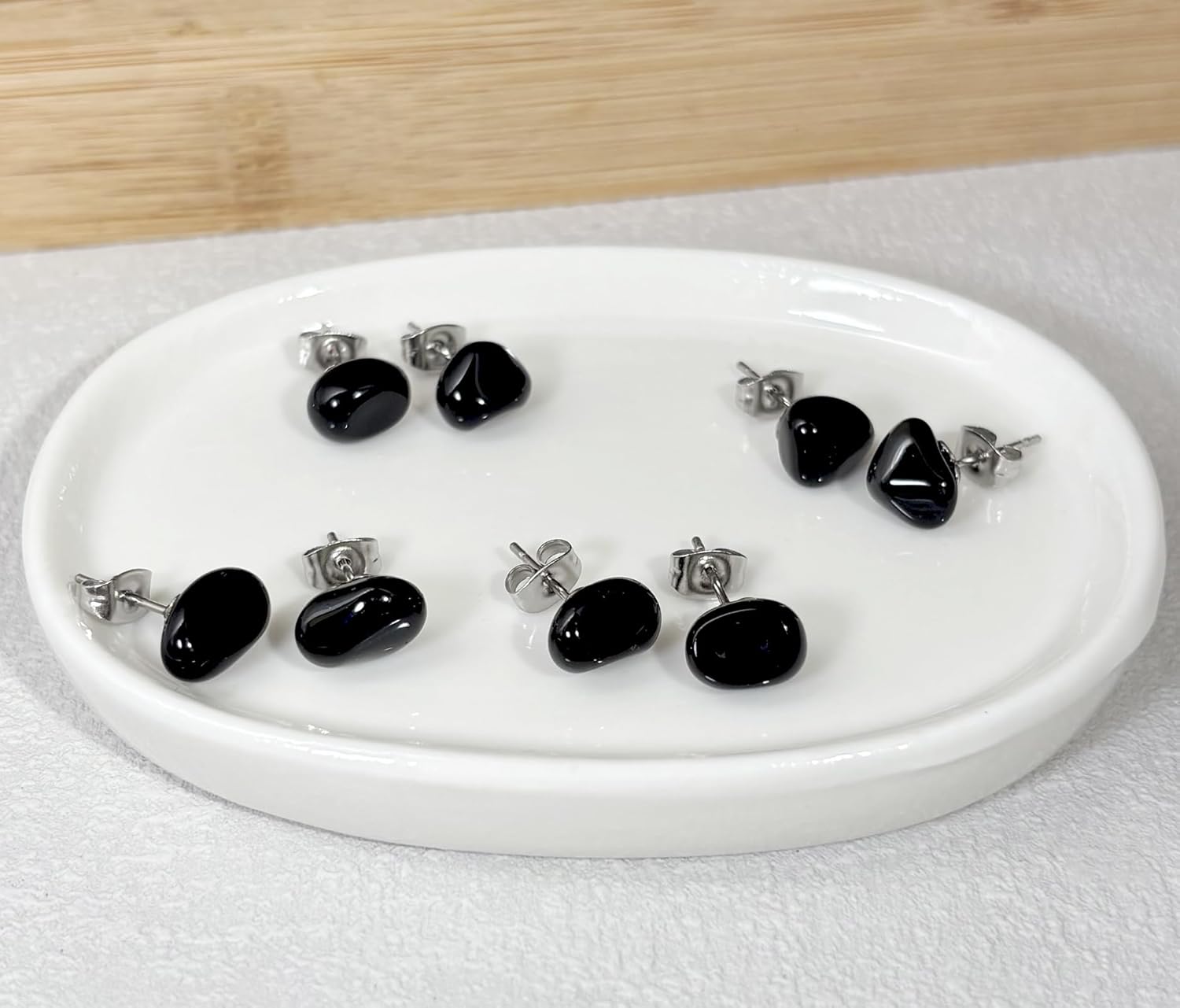 Obsidian Earrings, Natural Black Stone Earrings with Stainless Steel Ear Posts, Black Stud Earrings for Women, Unisex Goth Stud Earrings for Men - Image 3