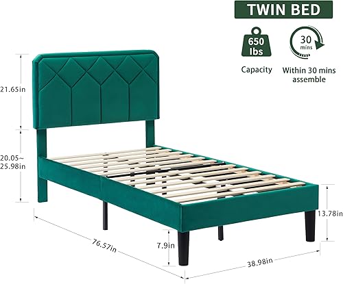 Miniatura 50 de VECELO Base de cama de tamaño matrimonial con plataforma tapizada de terciopelo de alta calidad con cabecera ajustable en altura / base de colchón,