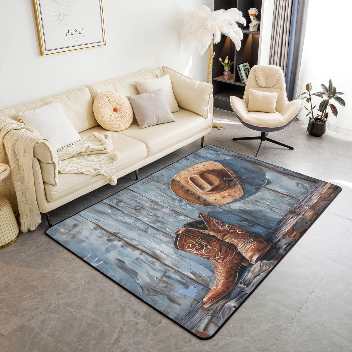 jejeloiu Rodeo Cowboy Style Area Rug 3x5 Western Living Room Rugs for Kids Boys Girls Bedroom Boho Decor Carpet with Non-Slip Backing Indoor Floor Mat Soft Polyester