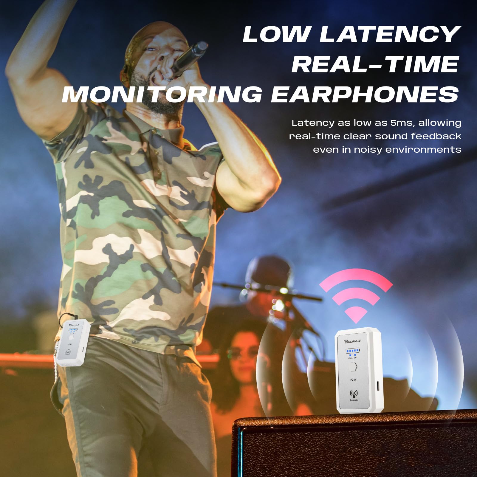 Bolanle P2W Wireless In Ear Monitor System UHF IEM Personal Monitor System | 5 ms ultra-niedrige Latenz, 30 m Reichweite für Sänger, Musiker, Kirche, Band, Live-Bühne