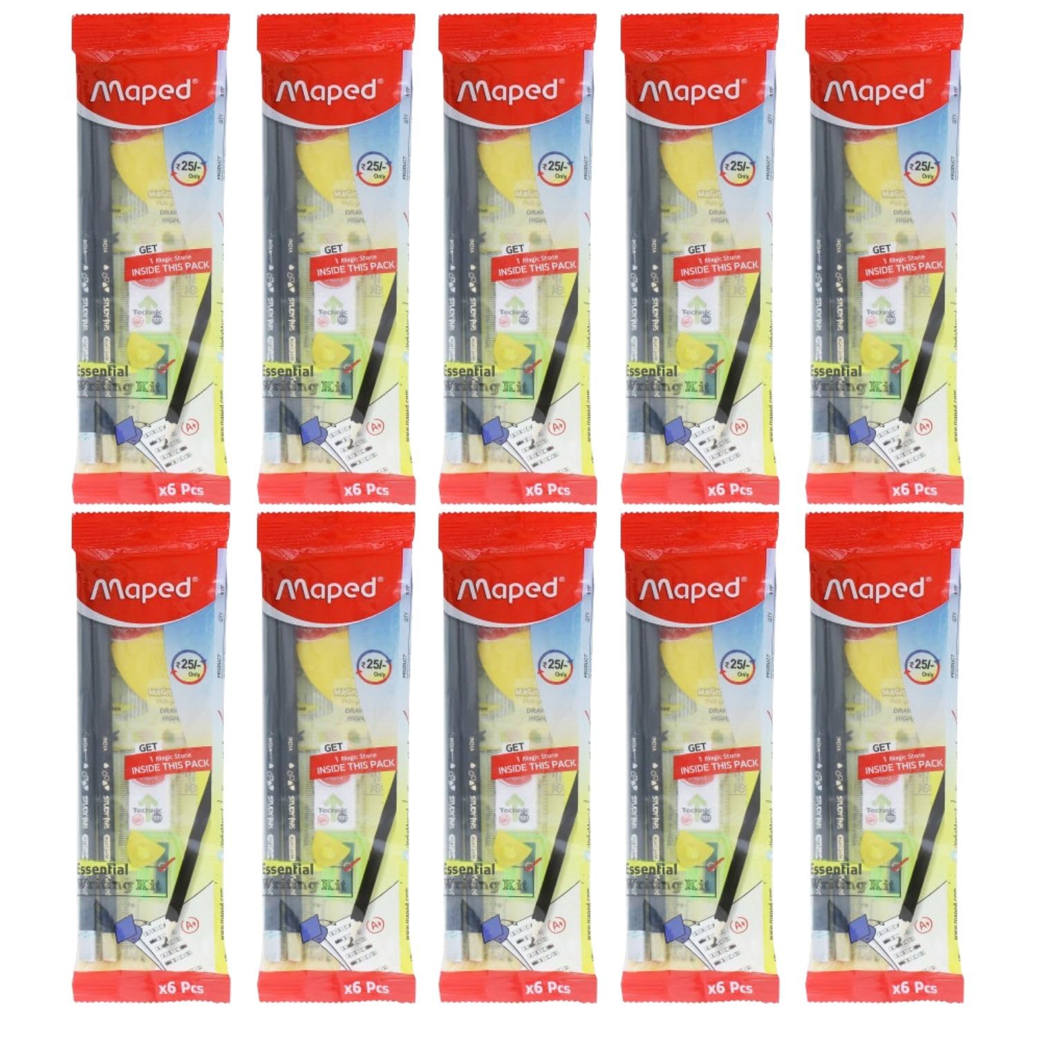 MAPED Essential Writing Kit-Pack Of 10|2 Grey Pencils, 1Magic Stone, 1 Longtip Sharpener, 1 Eraser, 1 Scale| Navratri Return Gift|Writing Kit For Students|Gift Set For Kanya Poojan, Kanjak Puja-picture-15