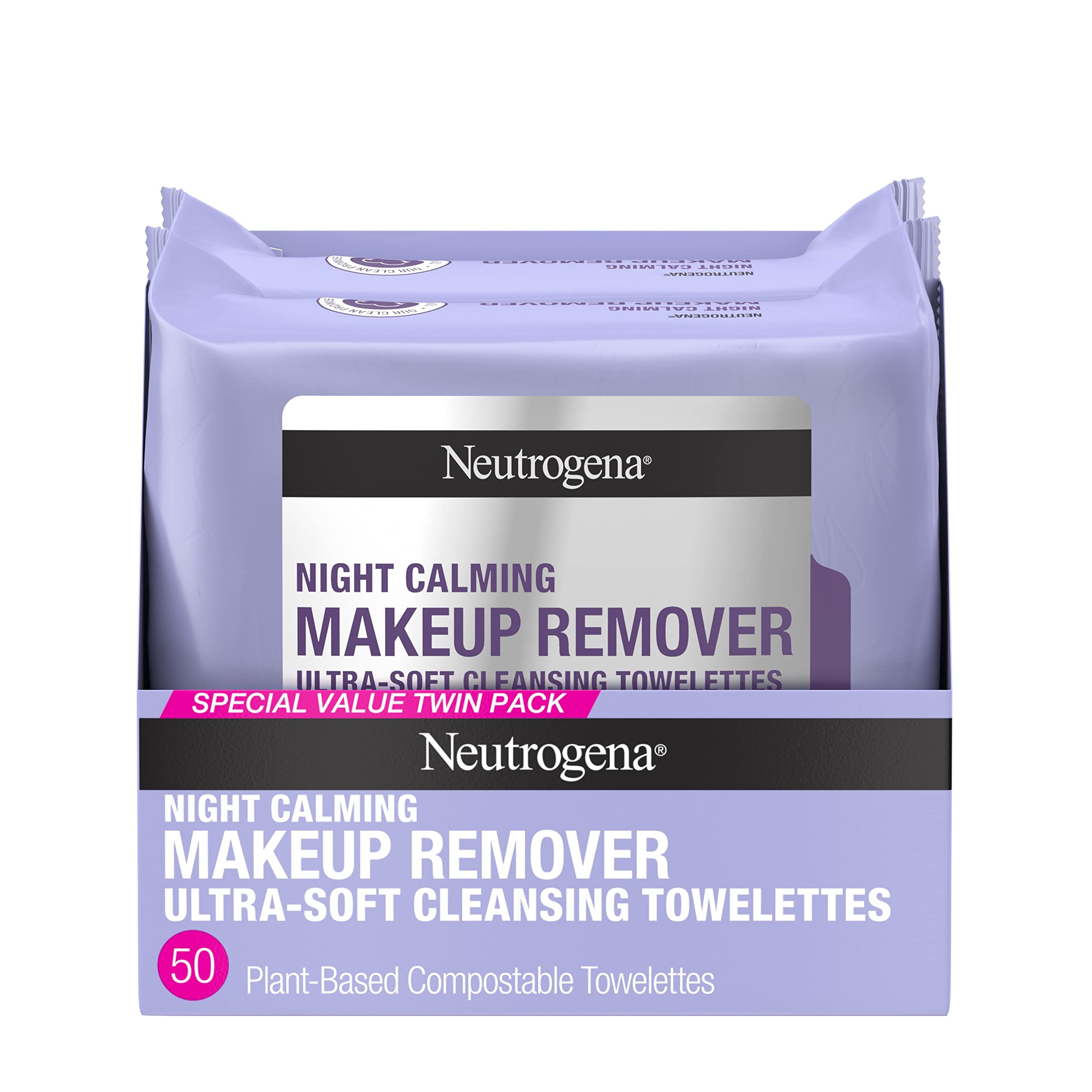 Neutrogena Night Calming Cleansing Makeup Remover Face Wipes, Nighttime Facial Wipes to Remove Dirt & makeup, Leaves Skin ...