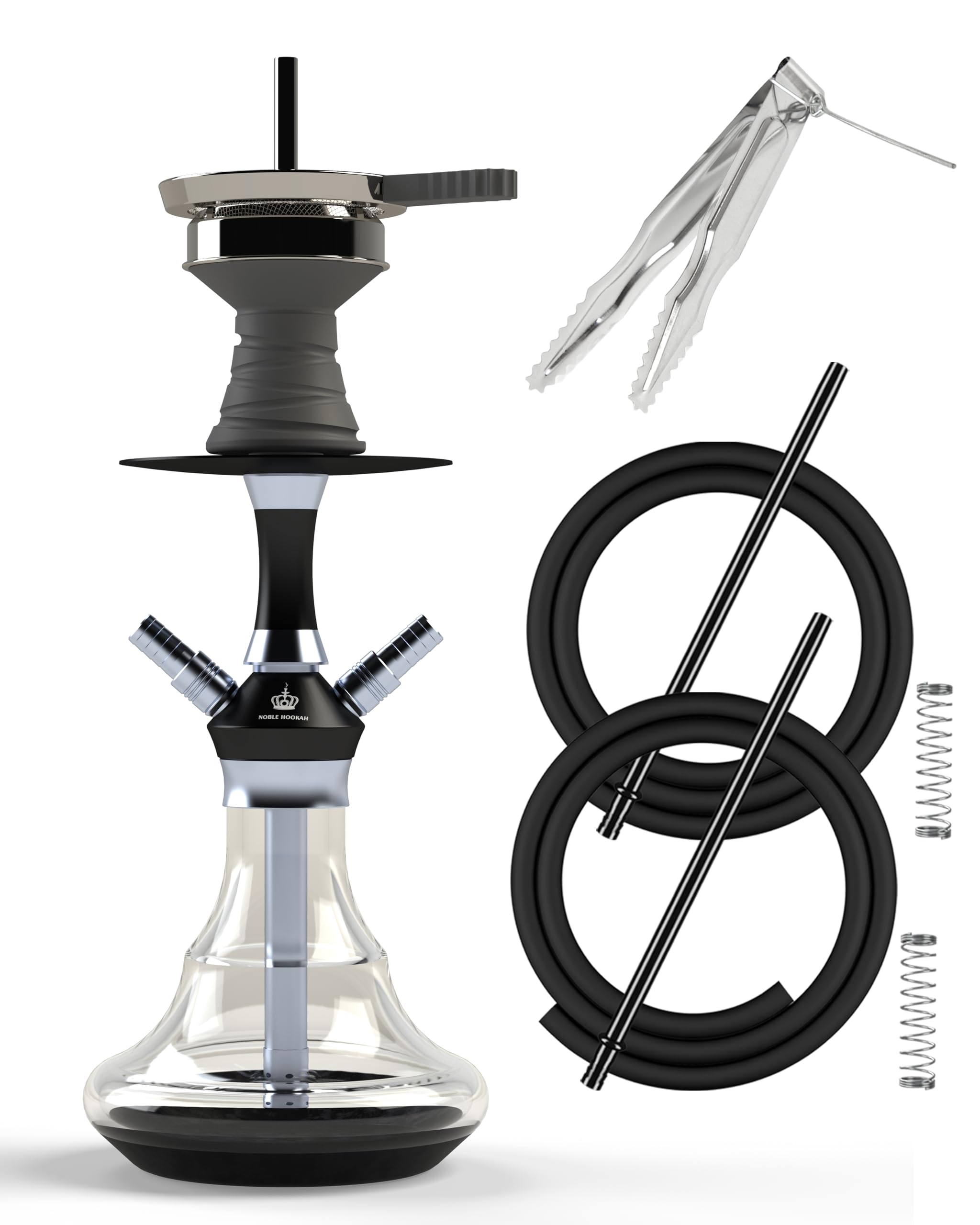 17 Hookah Set 2 Hose with Everything - Portable Aluminum Desktop Hookah Complete Set for Travel with Accessories