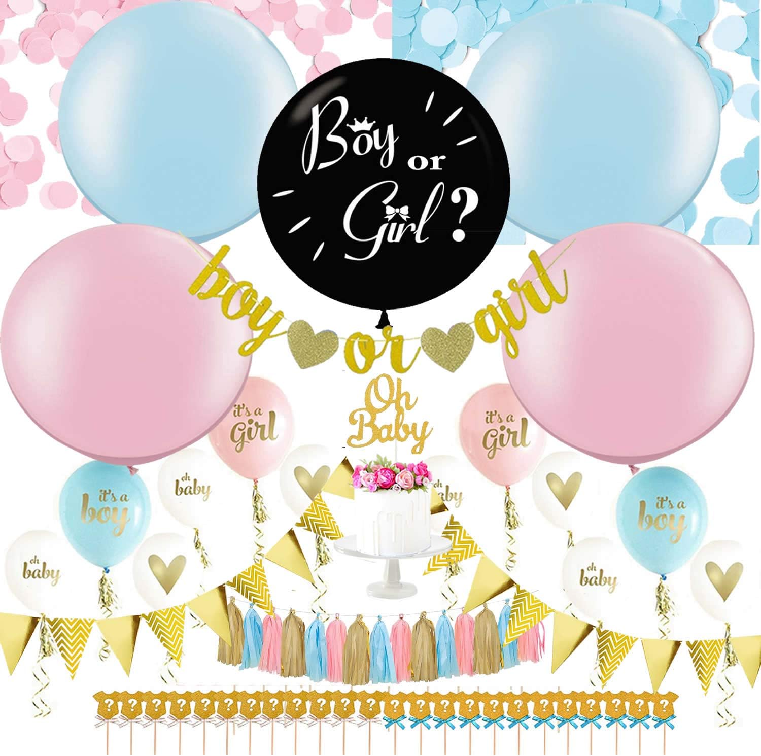 Creatique Gender Reveal Party Supplies | 36" Gender Reveal Balloon, Baby Shower Decorations, Pink & Blue, 36 Count