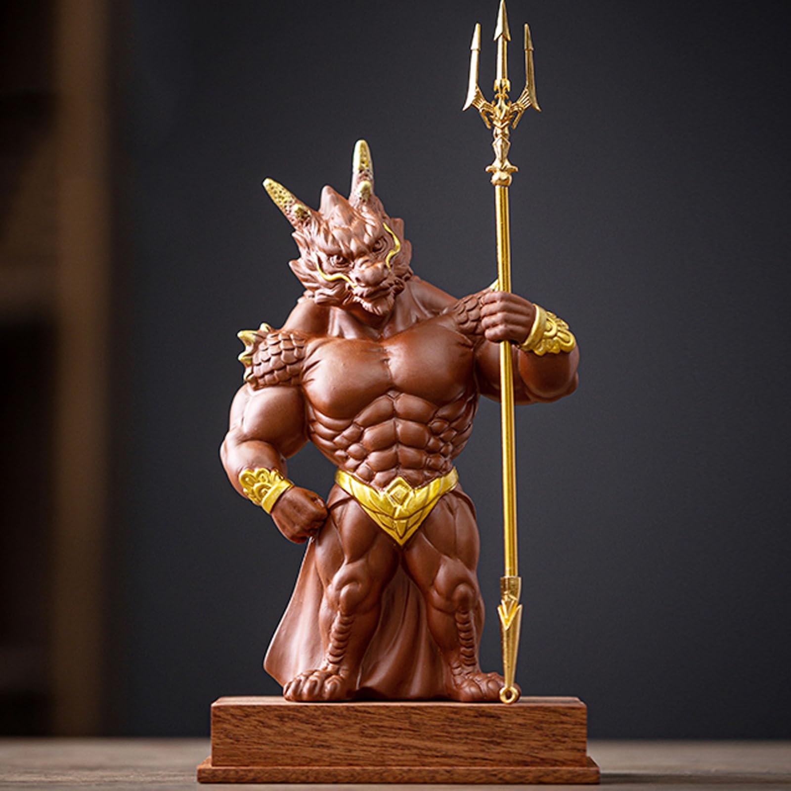 Aottsd A Ottsd Ceramic Zodiac Dragon Feng Shui Figurine Wooden Base Desk Decor