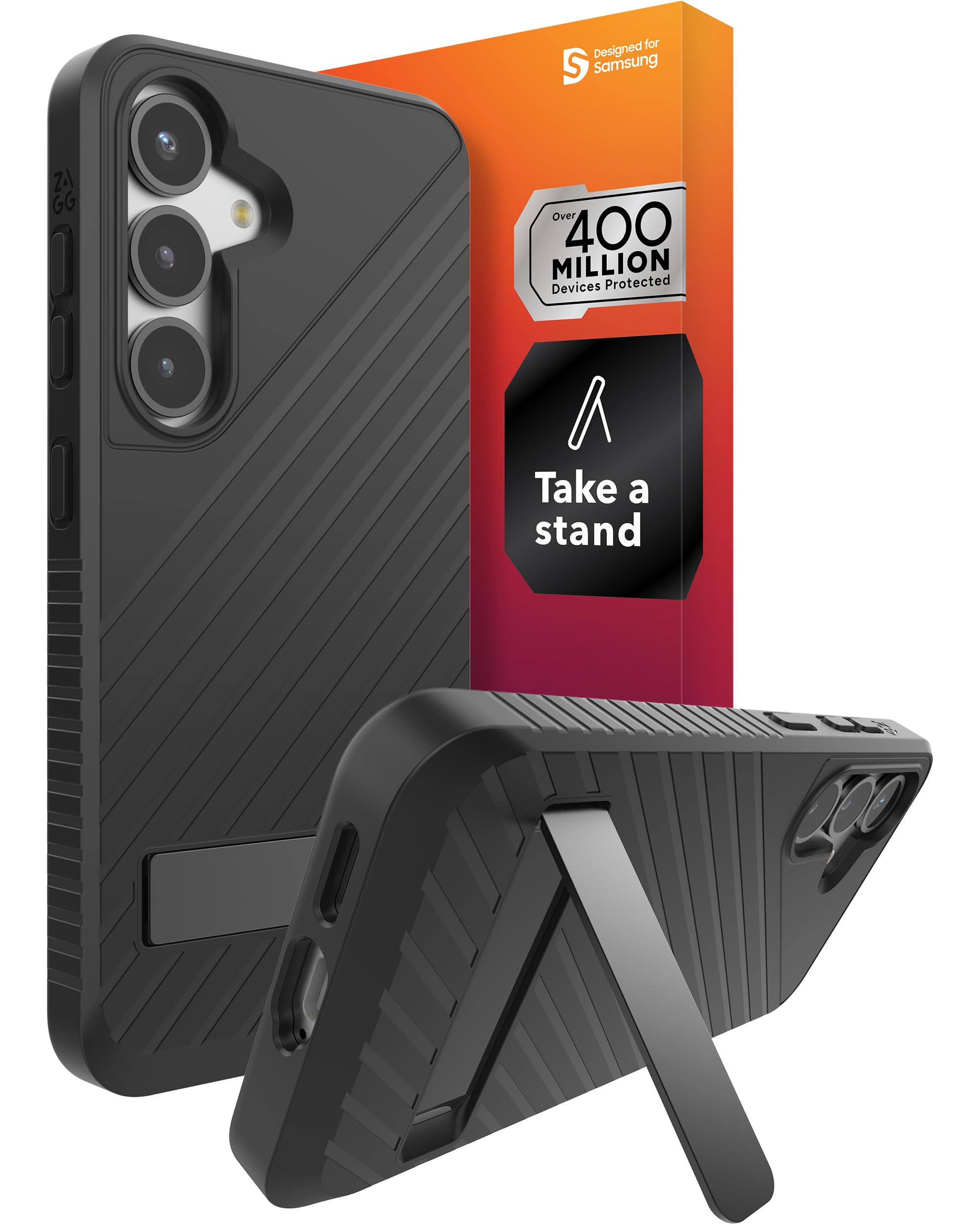 ZAGG Denali Samsung Galaxy S25 Case with Kickstand - 16ft Drop Protection, Graphene-Infused, Wireless Charging Compatible, Rugged Dual-Layer Design,