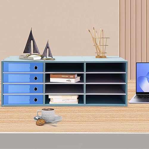Miniatura 2 de Mail Sorter Organizer, 12 Compartments Mailbox for Classroom, Desktop File Organizer with Adjustable Shelves, for Office Home Classroom, PVC, Blue