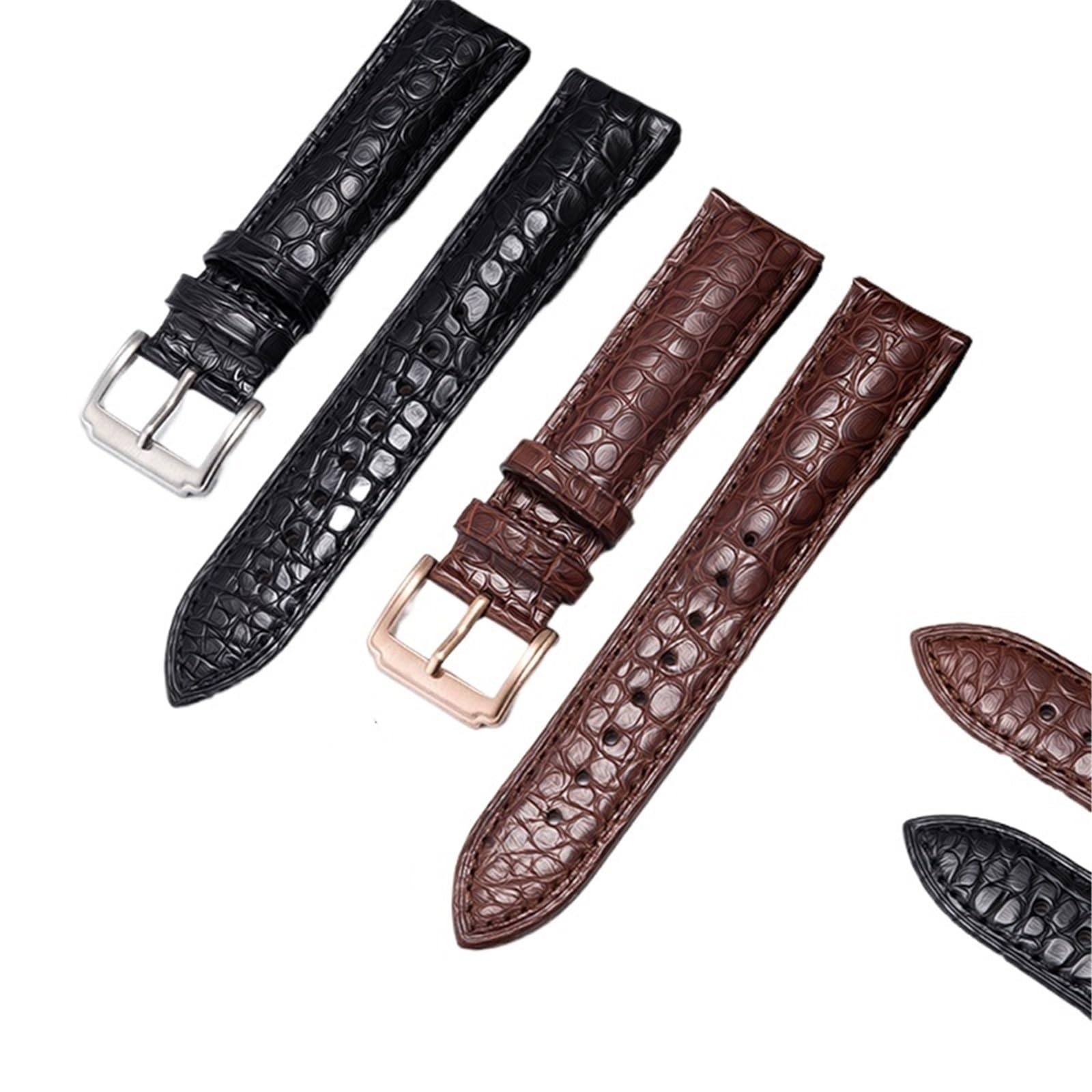 Generico Męski i damski pasek do zegarka z prawdziwej skóry z klamrą igłową do MasterWatchband(Brown White-Rose-B1,20mm)