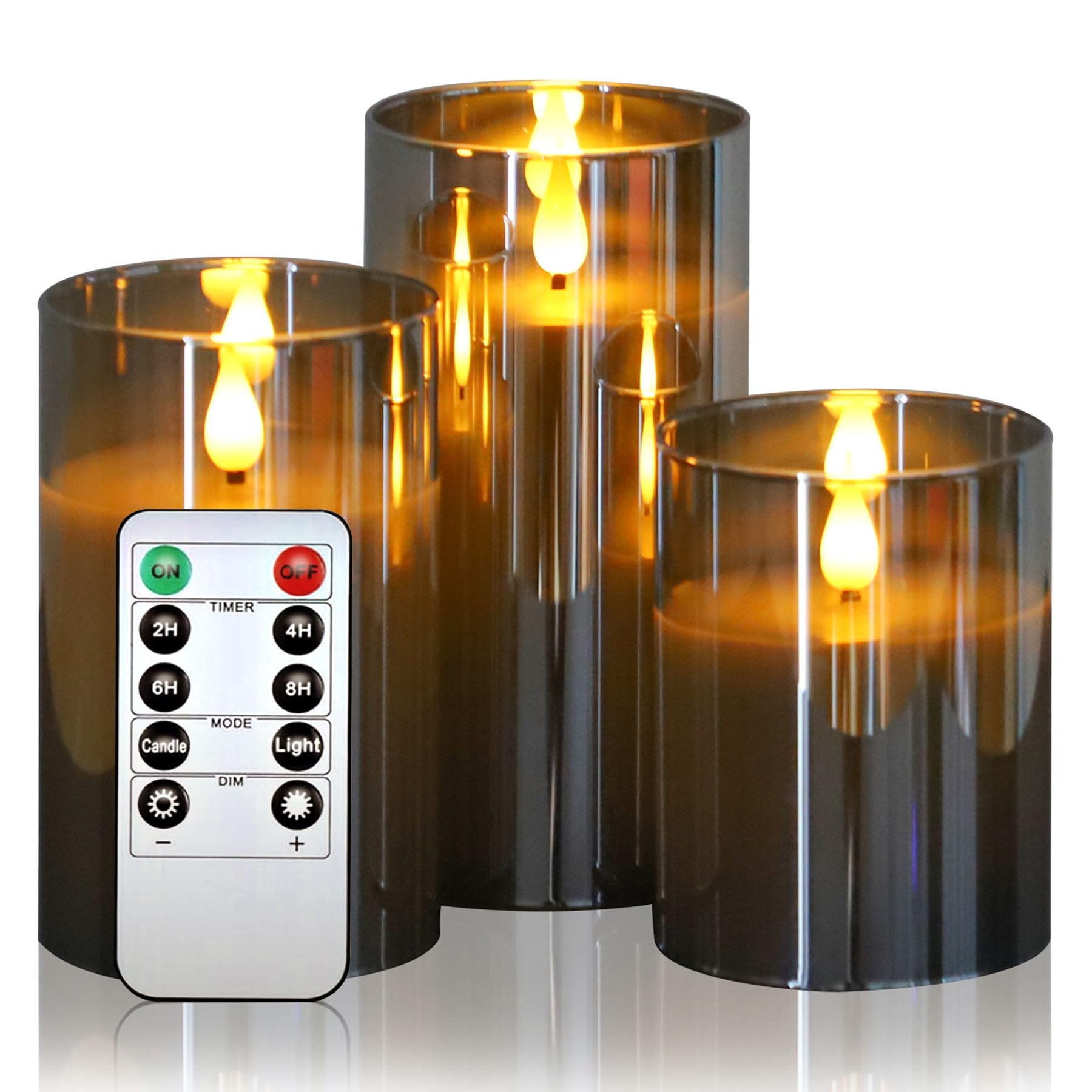 Zylume Battery Flameless Candles Real Wax Flickering,Led Glass Candles Single Battery with Remote Control and Timer for Festival Party Home(Gold)