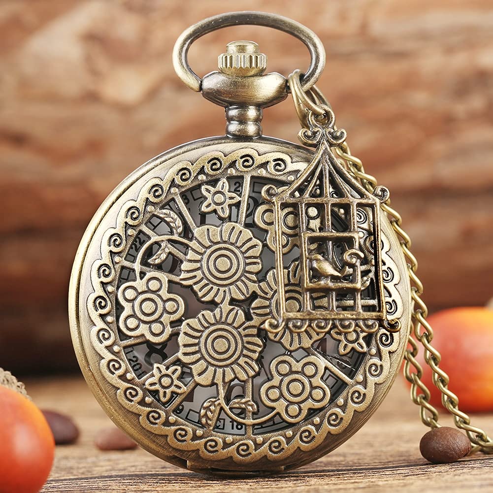 Orologio da taschino Vintage Bronzo Rosa Fiore Quarzo Collana Orologio da taschino Vintage Bronzo Rosa Fiore Quarzo Collana