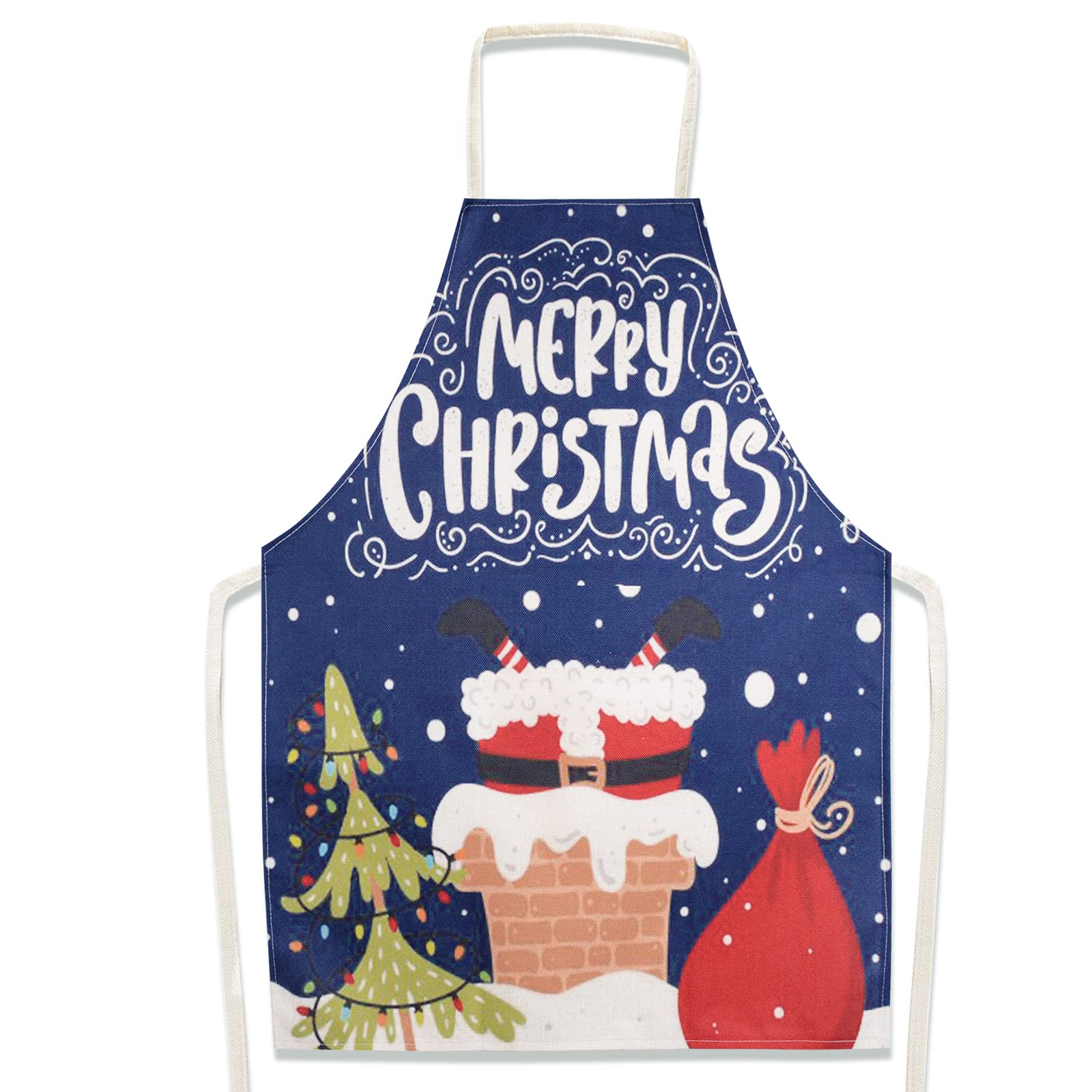 FLOFIA Delantal Navidad Cocina de Linaza Unisex para Camarero Cocinero Restaurante Bar Hotel Mujer Hombre, 78cm*55cm (Más Largo Perímetro 120cm)