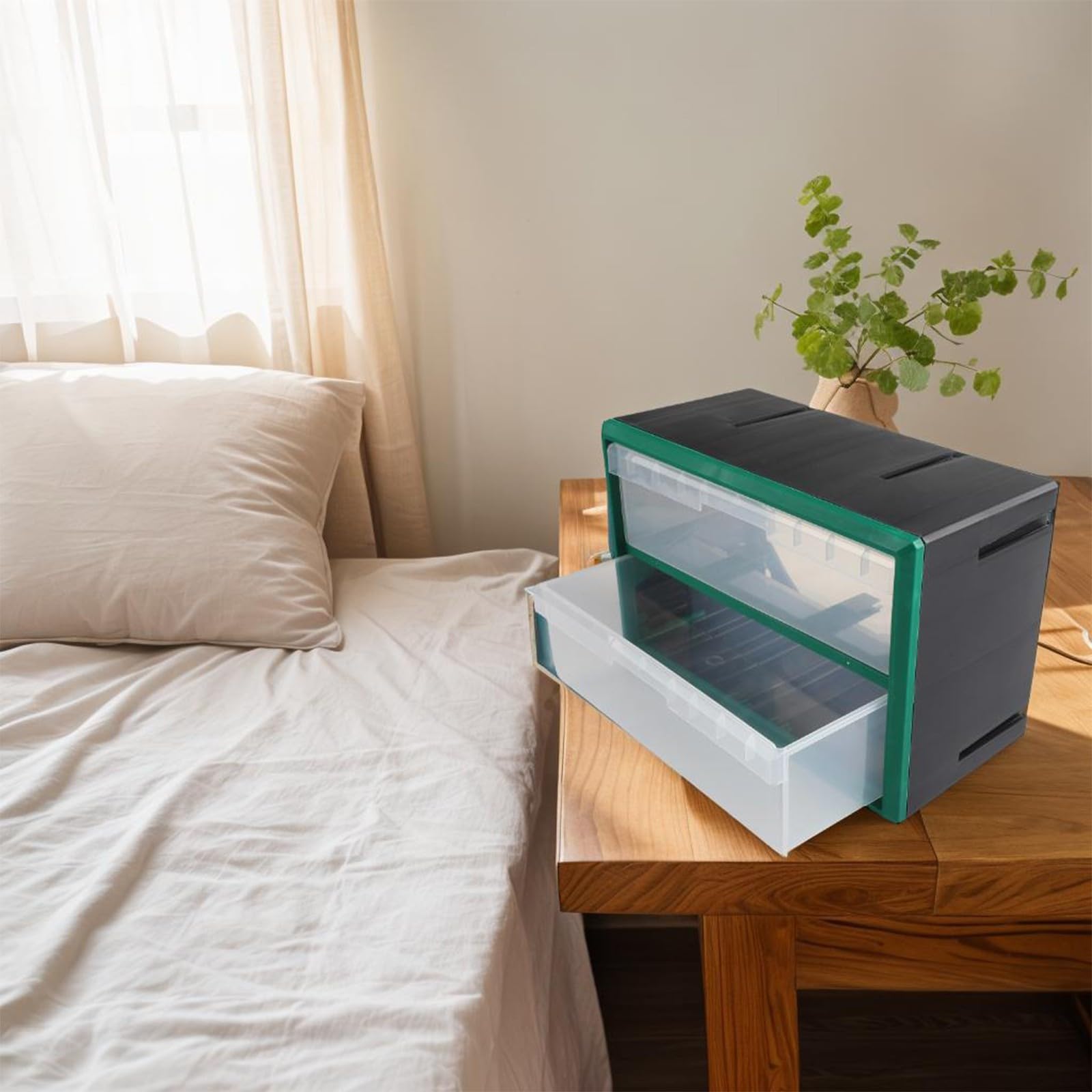 Caja de almacenamiento de plástico apilable para piezas de cajones y herrajes para gabinetes con soporte de pared, para organizar herramientas en talleres, garajes y fábricas (verde)