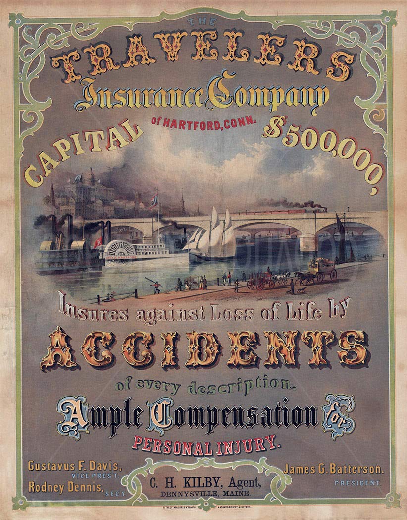 Biopracess Metalpostera20199 Travelers Insurance Company Large Metal Tin Sign Poster Plaque Vintage Style Tin Sign 8X12 Inch