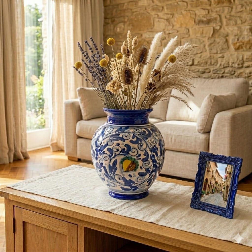 Sizilianische blaue Vase, handgefertigter Blumentopf aus Keramik von Caltagirone H 25 cm