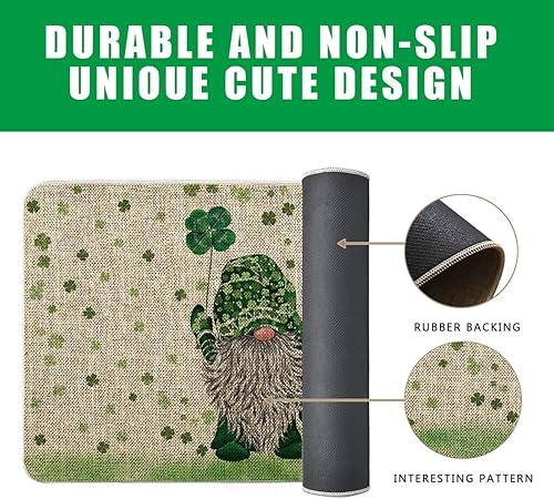 Miniatura 6 de GAGEC Tapete para puerta del día de San Patricio, gnomo verde, tapete de Sharmrock de la suerte, decoración de cocina para piso, tapete delantero