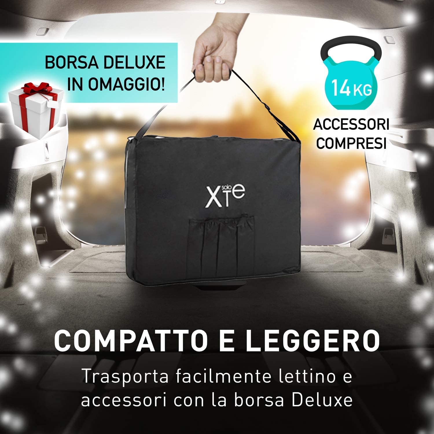 Lettino Massaggio Portatile, in Pelle ‘PU’ ECO di Alta Qualità, XXL 2 Zone, Telaio in Legno, Pieghevole, Cavi in Acciaio Inox, Poggiatesta, Braccioli, Rete, Borsa Trasporto e Timer Omaggio (BIANCO)