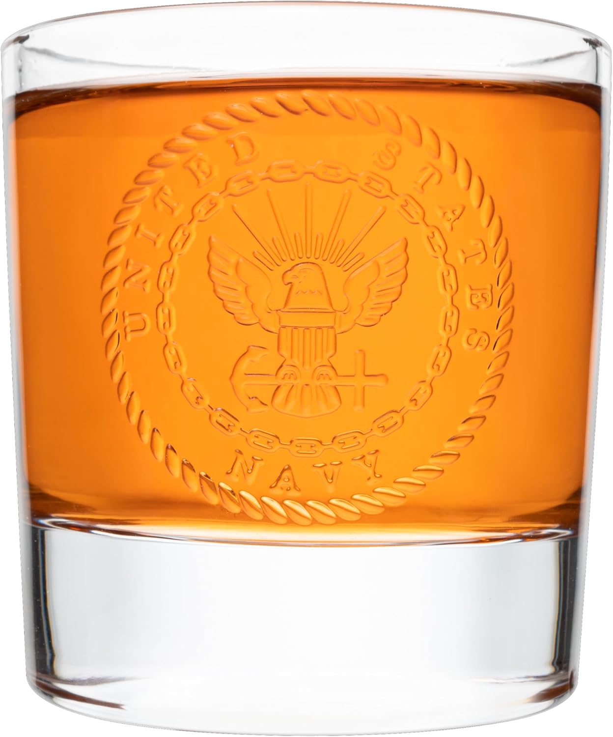 U.S Navy Whiskey Glass Set of 4. Unique Gift for Men, Home Bar Gifts, Premium Glassware Decorations Accessories, Crystal Bar Tumbler. 11 Oz Veteran
