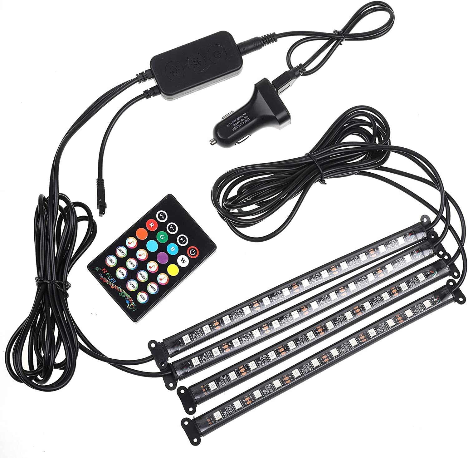 Auto Oprema 4 pieces 48 LED DC 12V Multicolour Music Car Strip Atmosphere Lamp Light For Car Interior Under Dash Lighting Kit with Sound Active Function and Wireless Remote Control For Jaguar XK