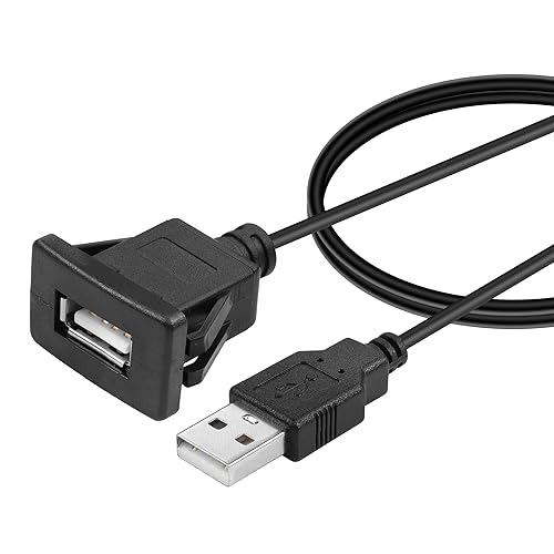YACSEJAO Cable USB cuadrado de montaje empotrado USB 2.0 de un solo puerto para tablero de instrumentos, cable de extensión con hebilla para
