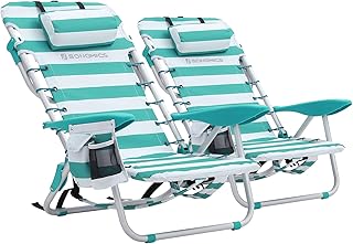 SONGMICS Portable Beach Chairs, Set of 2, with Pillow, Foldable, Reclina...