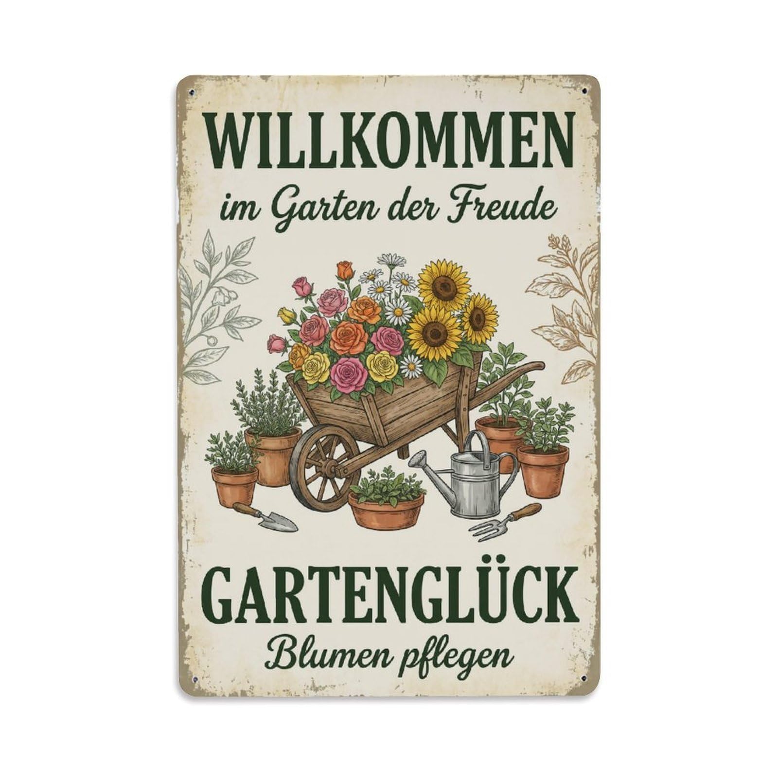Vintage Garden Welcome Rustic Farmhouse Metal Tin Sign Plaque Wall Decor for Cafe, Club Bar, Office, Garden Metal Poster 8x12Inch