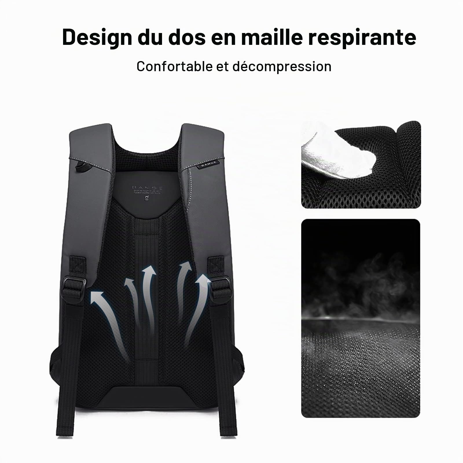 FANDARE Antivol Sac à Dos Ordinateur Portable 15.6 Pouces Homme Femme Sac a Dos avec USB Sac à Dos d'affaires Imperméable Sac à Dos de Voyage d'affaires Scolaire Sac d'école Noir