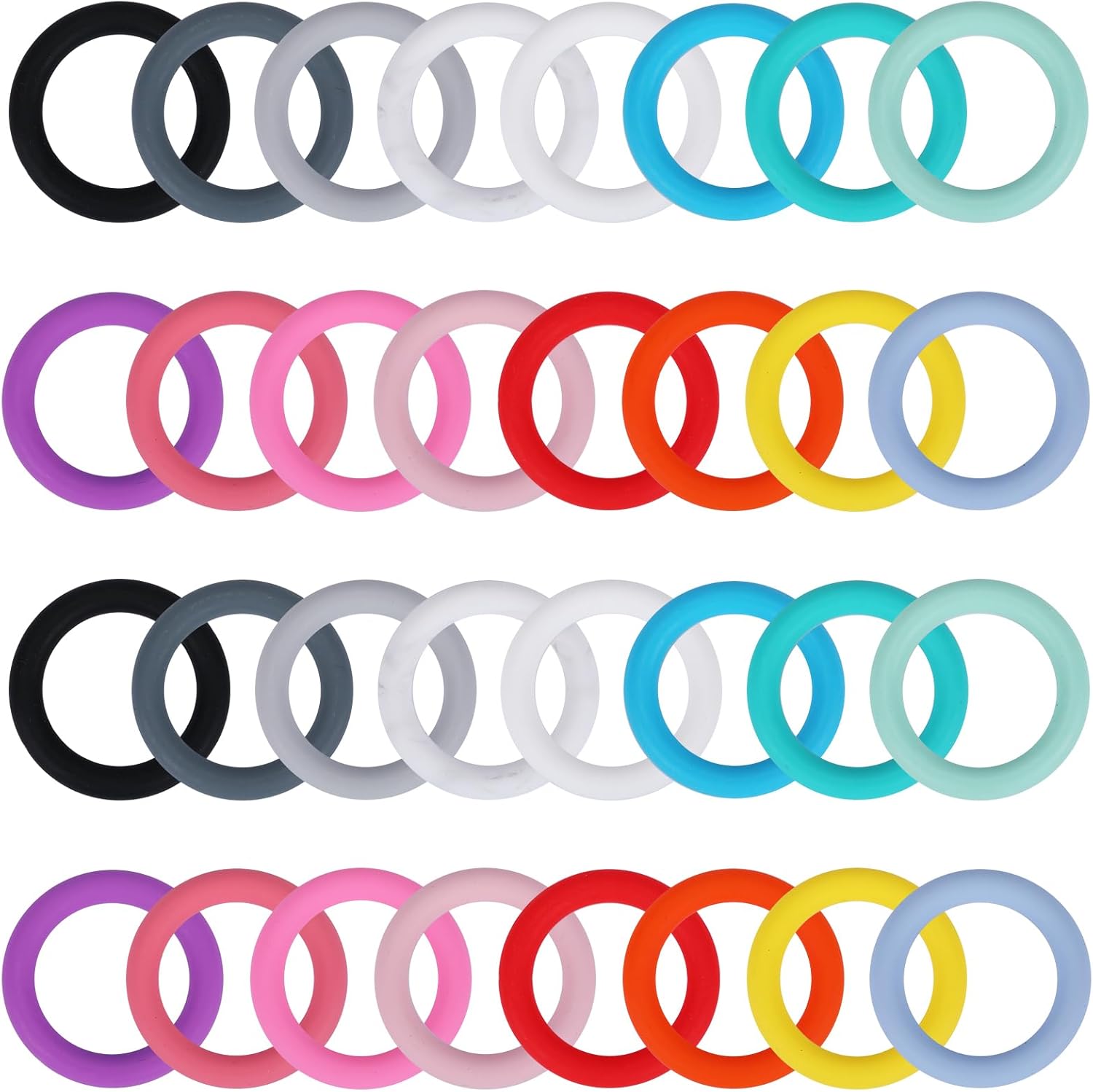 16Pcs/32pcs 65mm Round Silicone Beads Ring for Car Charms Silicone Beadable O Rings for Keychains Crafts Making
