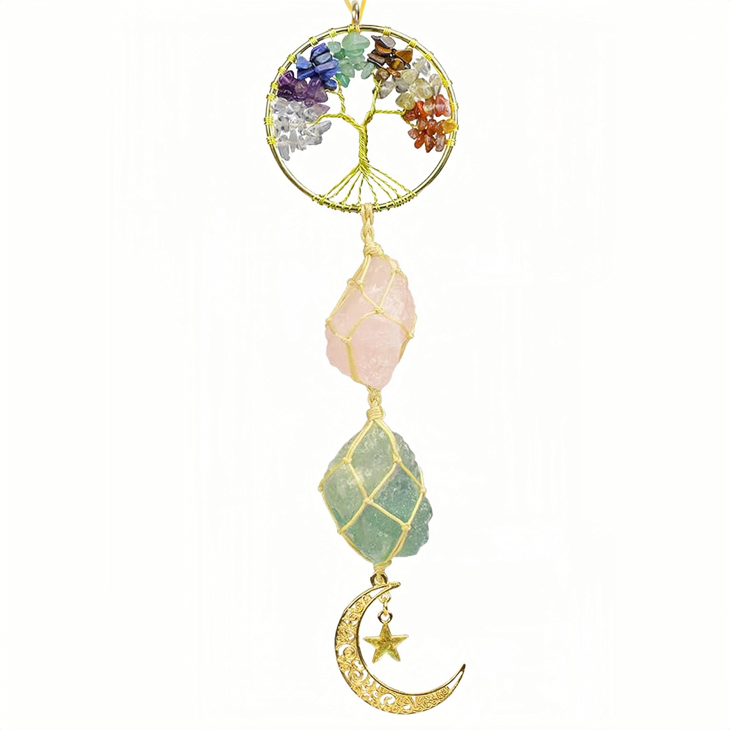 Tree Of Life 7 Chakra Healing Crystal Moon Star Car Hanging Charm Car