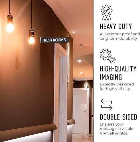 Miniatura 9 de Letrero de proyección de baño, doble cara, (SI-7599) 2 x 10 pulgadas, ACM, con accesorio negro satinado de níquel cepillado, fabricado en EE. UU