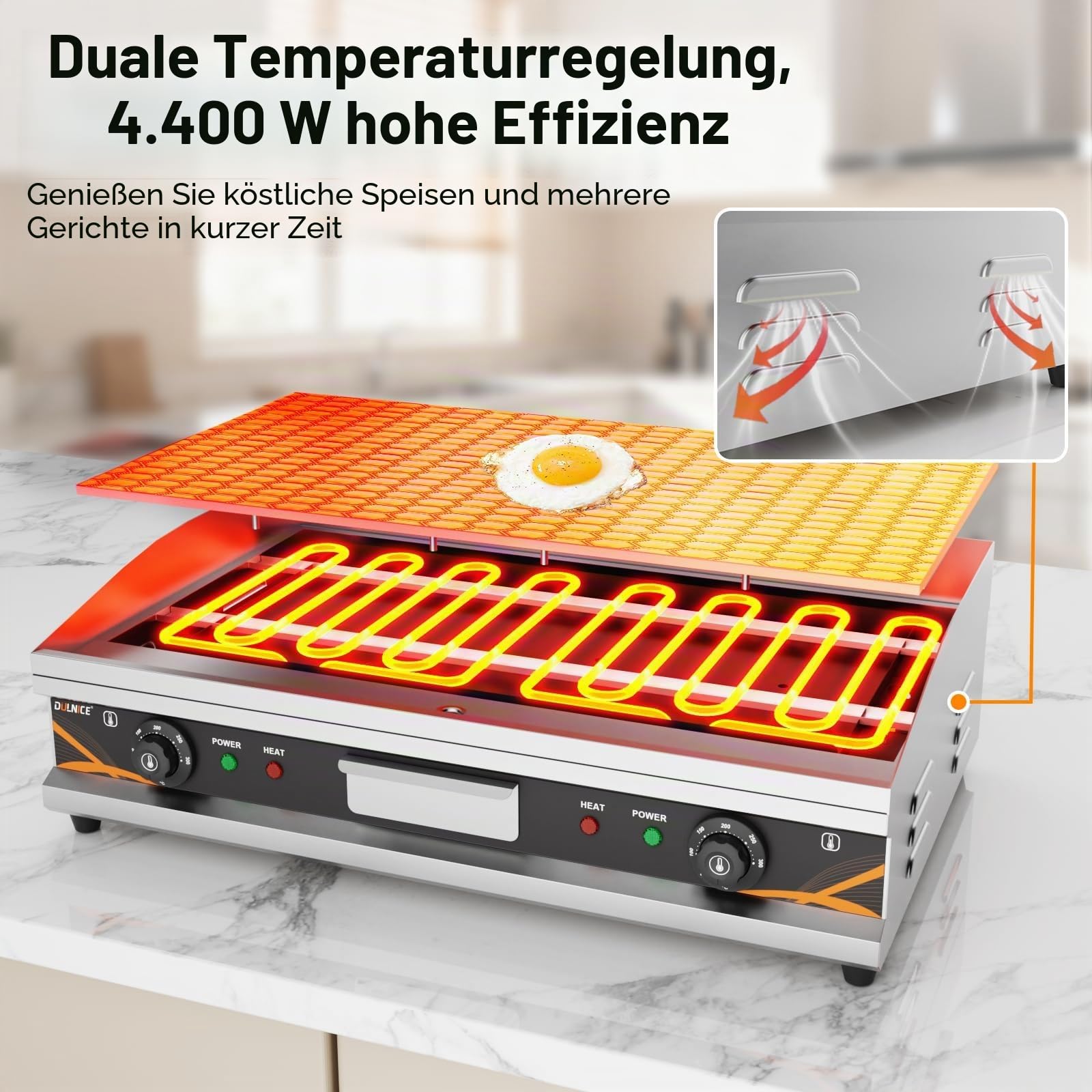 Kommerzielle Grillplatte Elektrisch 73x47cm,4400W Edelstahl Elektrische Grillplatte Gastro Doppelte Temperaturkontrolle (50-300°C),Elektrogrill für Küche, Balkon, Garten