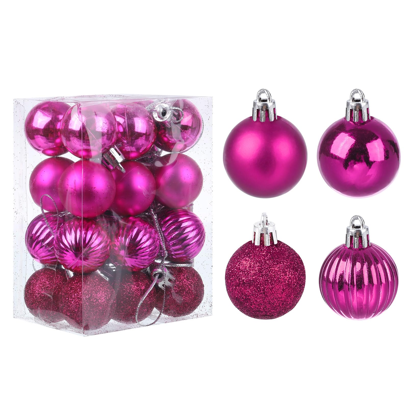 uxcell 24Pcs Rose Red 1.18" Christmas Balls Ornaments Shatterproof Ornaments Hanging Baubles for Xmas Trees Wedding, Party Decorations