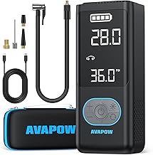 AVAPOW AP18 Tire Inflator Portable Air Compressor, 300% Faster 150 PSI Cordless Air Pump with Tire Pressure Gauge, 3.7″ Dual LCD Screen, Auto-Shuts Off Tire Pump for Car, Motorcycle, Bicycle, Black