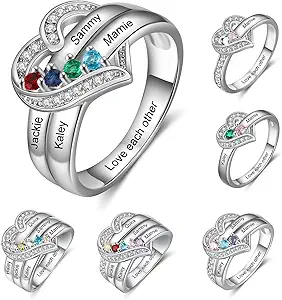 Wendy Made Birthstone Rings for Women Custom Mother Daughter Rings for Mom Personalized Name Rings for BFF Ring Friendship Rings for Women Girls Gifts