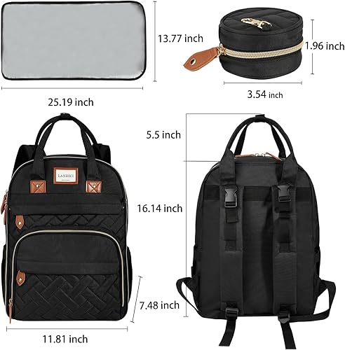 Miniatura 5 de LANDICI Mochila para pañales, bolsas de pañales multifunción para bebé con cambiador, correas para cochecito y funda para chupete, mochila esencial