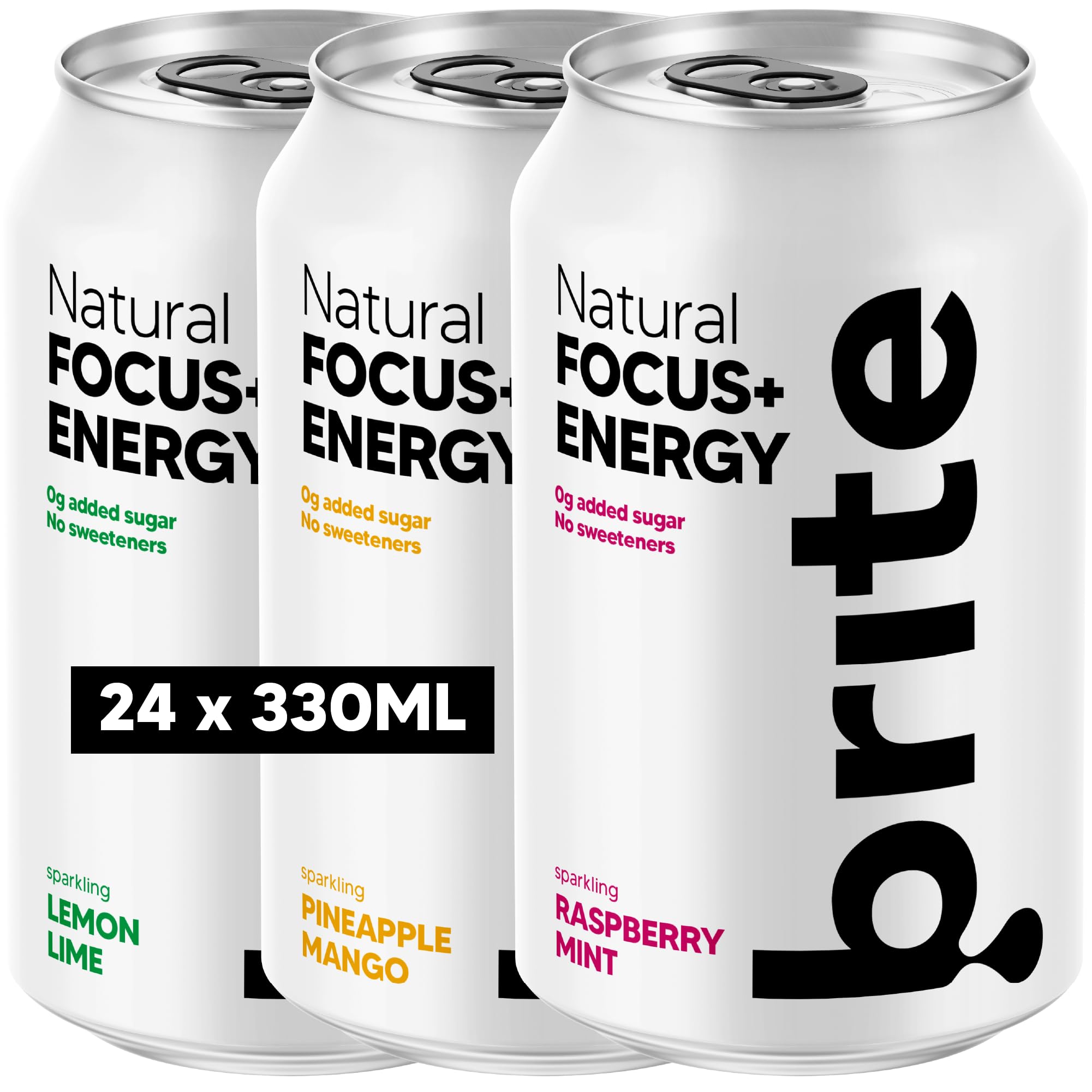 Brite Natural Focus. Energy Drink & Coffee Alternative for Productivity. Plant Based, Backed by Neuroscience. Low Calorie, Vegan, Gluten Free. Mix 24 x 330ml.