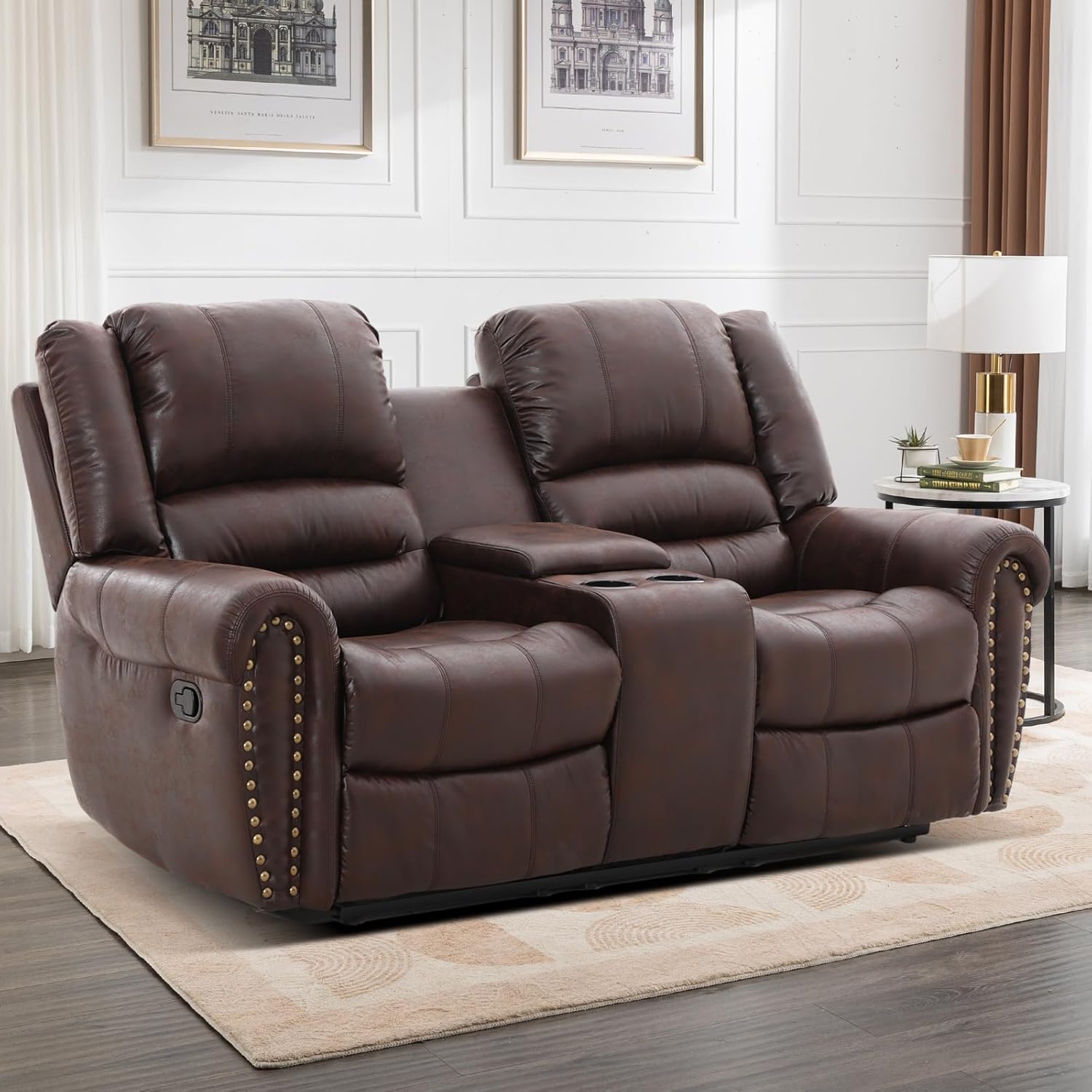 EBELLO Faux Leather Manual Loveseat Recliner, 2 Seat