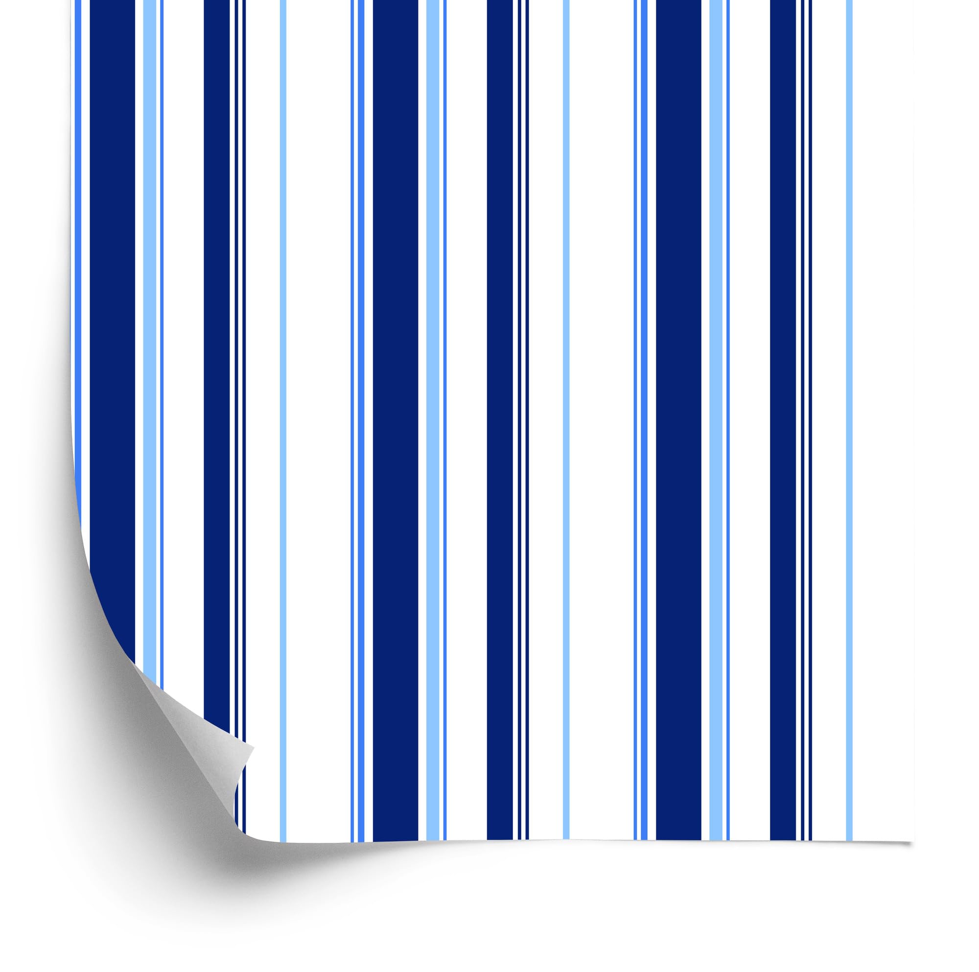 Carta da parati in tessuto non tessuto Blu e righe bianche verticali 50 × 1000 cm