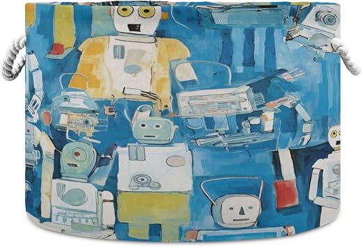 Large Storage Basket Painting Robot Storage Box Organizer Bins with Handles Laundry Hamper Basket for Home Decor