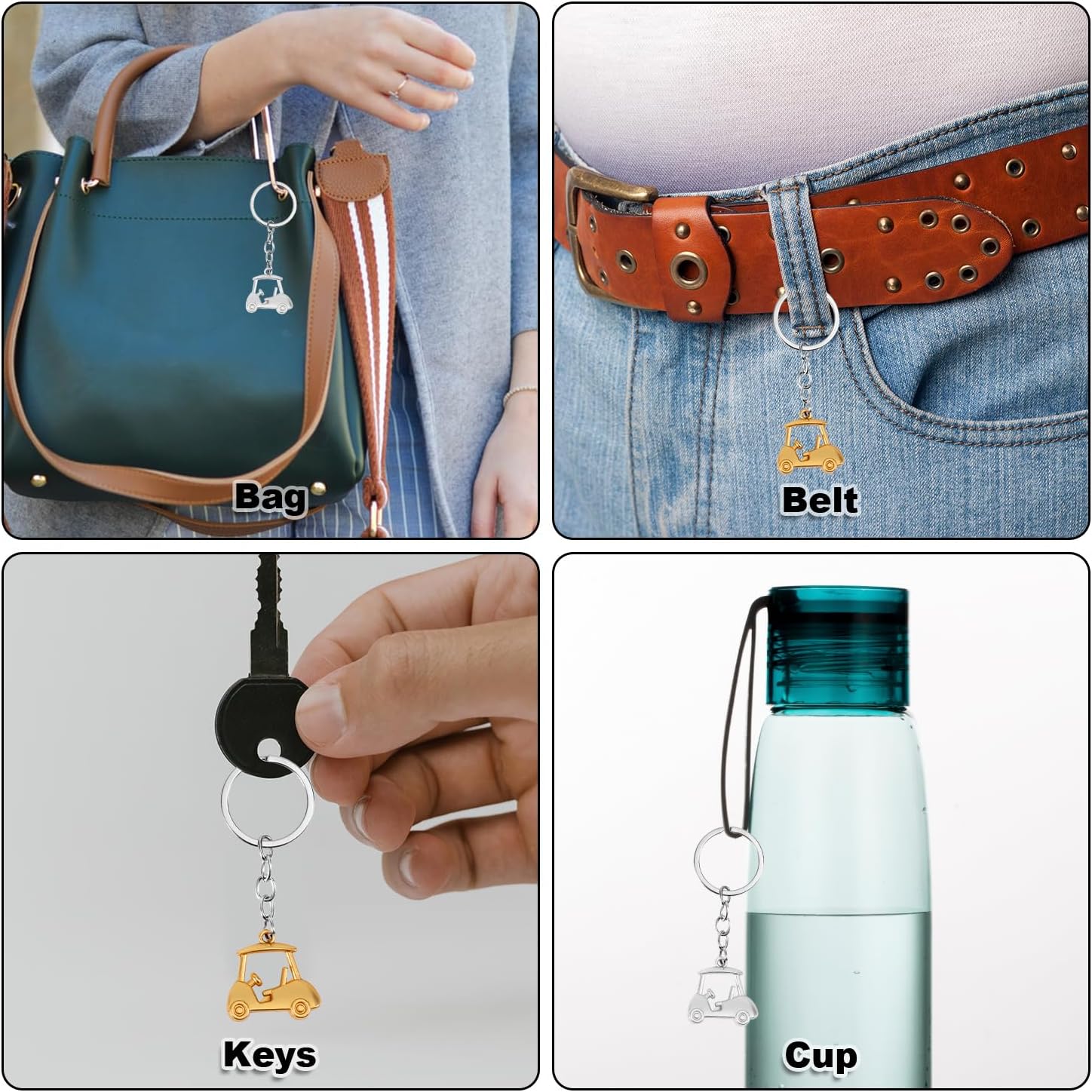 2pcs Golf Cart Keychain, Zinc Alloy Golf Keychain Silver Gold Sparklely Golf Cart Keychain Golf Style Key Chains for Man Golf Lovers Golf Souvenirs - Image 6