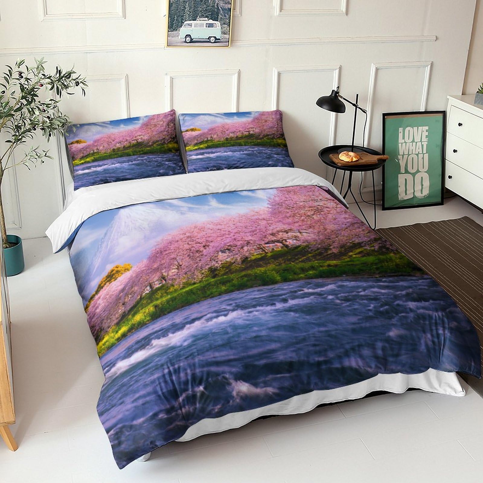Linge de lit King Sakura Pink 3D anti-allergie pour toute la famille