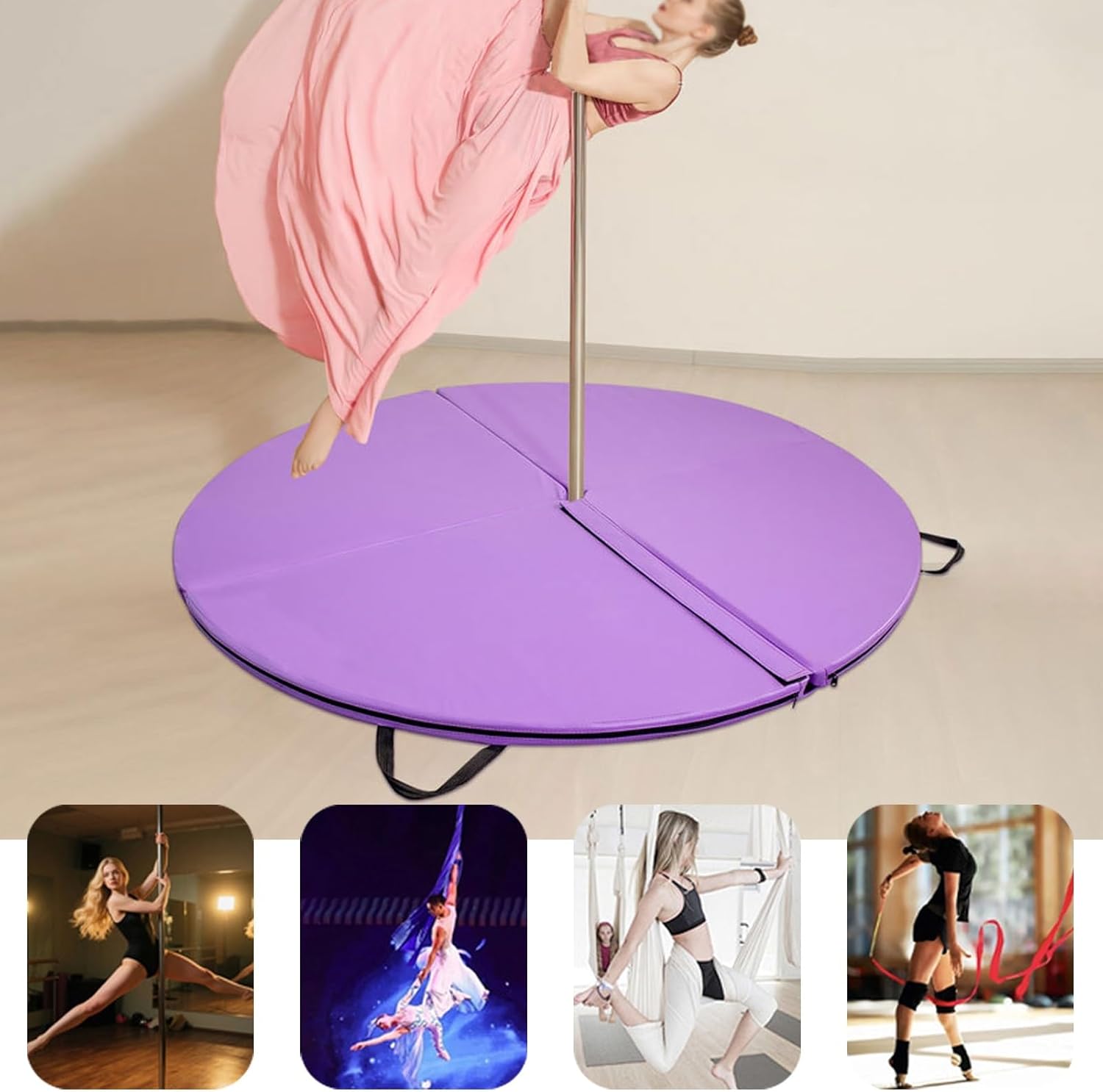 Pole Dance Mat, Thick Pole Crash Mats Fall Safety Mat Portable Safety Round Dancing Cushion, Foldable Stripper Pole Crash Pad For Home Studios, Yoga, Gym
