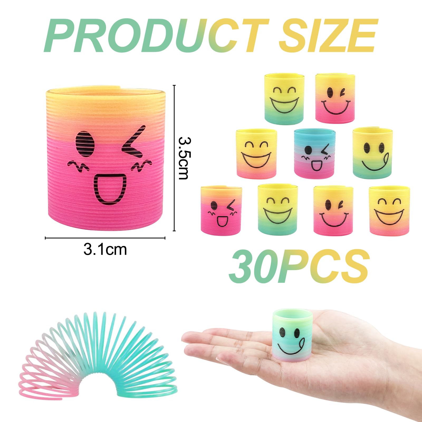Lectorias 30 Pezzi Gadget Compleanno Bambini, Molla Giocattolo per Bambini, Regalini Fine Festa Compleanno, Mini Smiley Springs, Rainbow Magic Spring per Bambini, Spirale Arcobaleno per Feste - 3