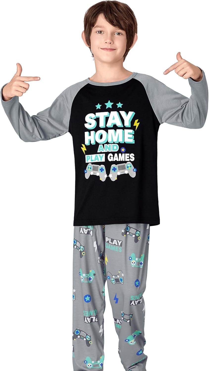 Tebbis 2-Piece Cozy Pajamas For Little/Big Trendy Boys Black Skateboarding Long Sleeves Soft PJs Set Kid Size 6-18 - Image 4