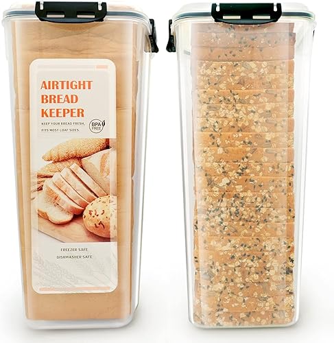 Miniatura 6 de Paquete de 2 recipientes herméticos grandes para pan, sin BPA, se adapta a pan rebanado sándwich más grande, con tapa hermética, mantiene el pan