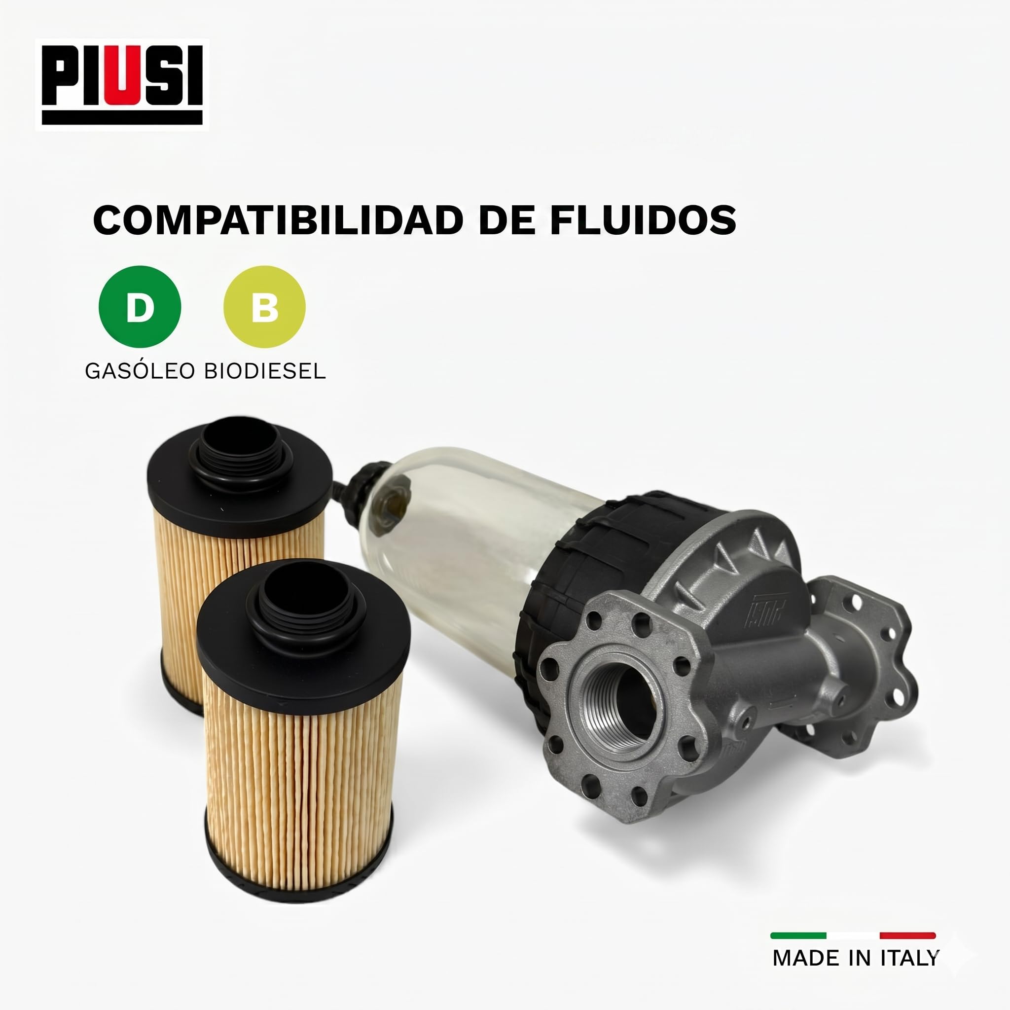 PIUSI Filtro para Diésel, Gasolina y Aceite con Cartucho Reemplazable, Kit Completo Soporte de Cabeza + 2x Cartuchos, Caudal 100 l/min, Presión 5 bar, Filtración de 5 Micrones | Clear Captor F00611B00 | Producto técnico para trasvase controlado de aceite