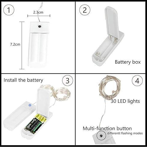 Miniatura 5 de YJFWAL Paquete de 12 luces LED de 10 pies y 30 luces LED, impermeables, luces de hadas estrelladas, funciona con pilas, alambre de cobre estrellado