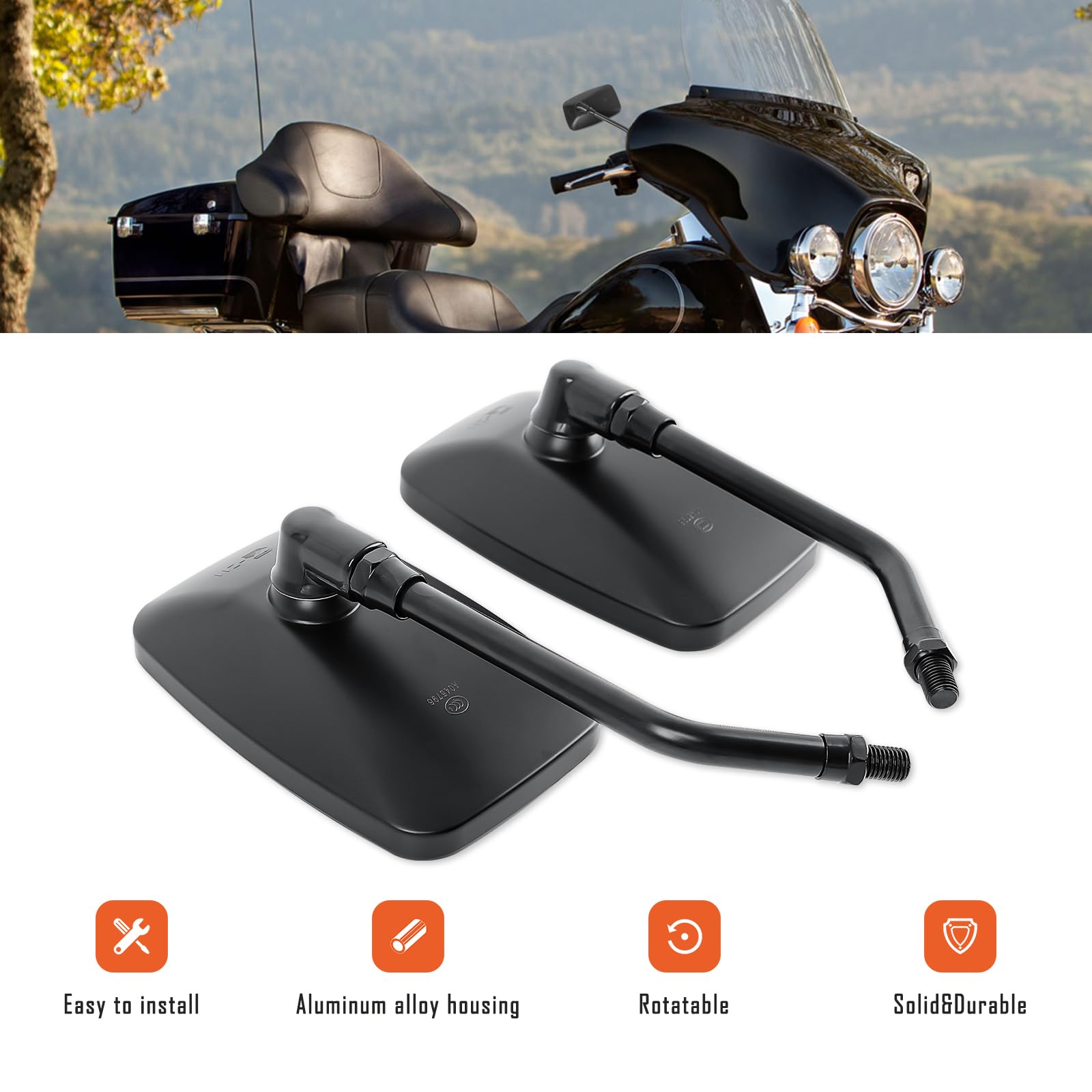 Evermotor Universal Motorrad Rückspiegel Spiegel Set E-geprüft 2x M10 Rechtsgewinde, 2x M8