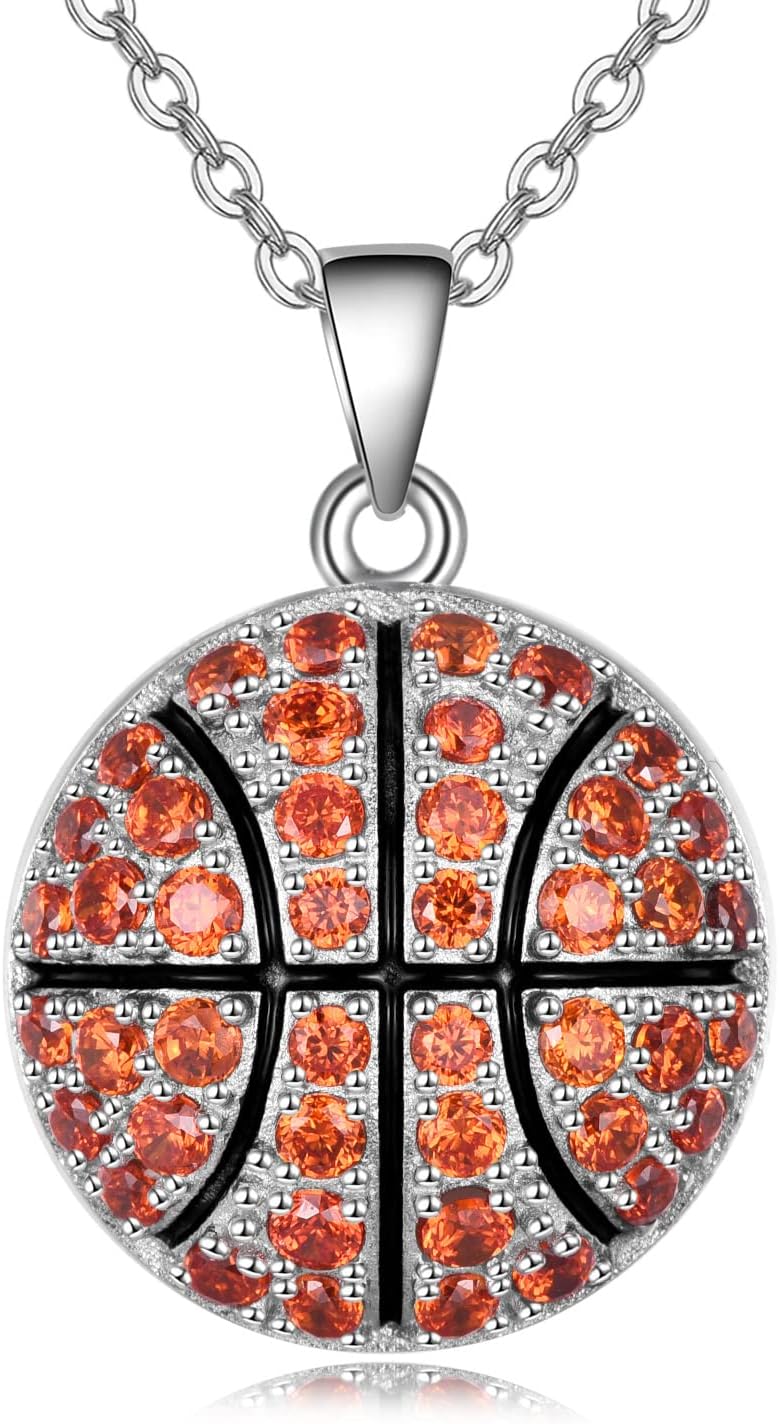 YFN Baseball Basketball Volleyball Gifts for Women Sterling Silver Baseball Basketball Volleyball Pendant Necklace Jewelry for Sport Fans Lovers Gifts